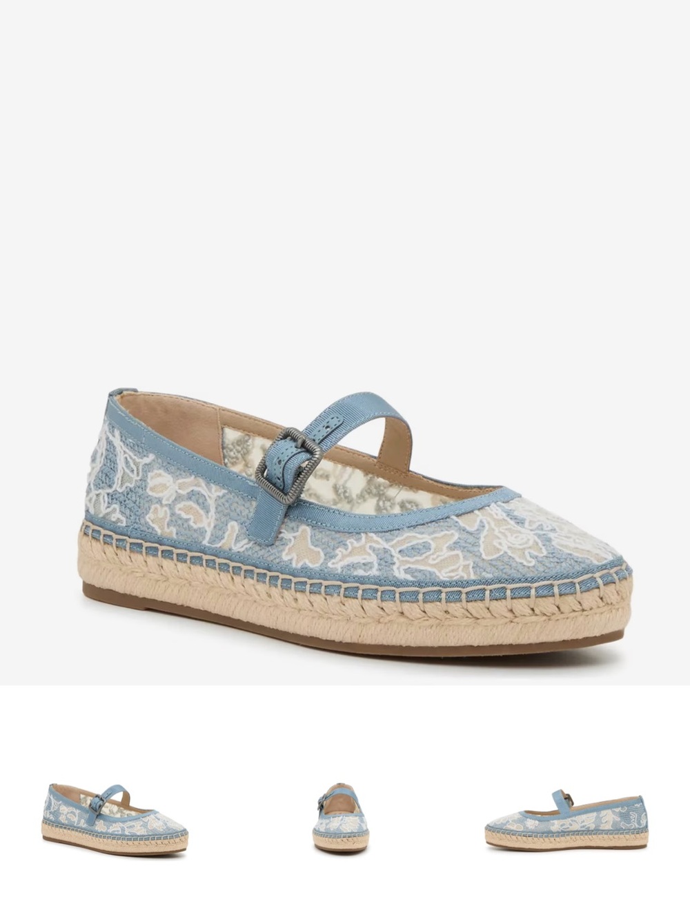 Blue Lace Mary Jane Espadrille Flats